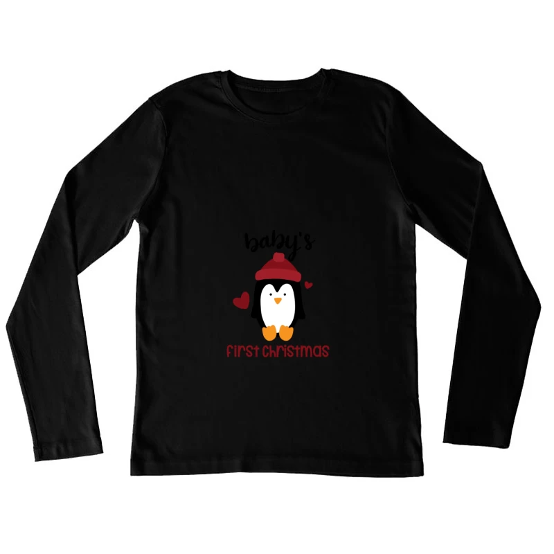 Premier Noël avec pingouin mignon Femme Manches Longues T-Shirt
