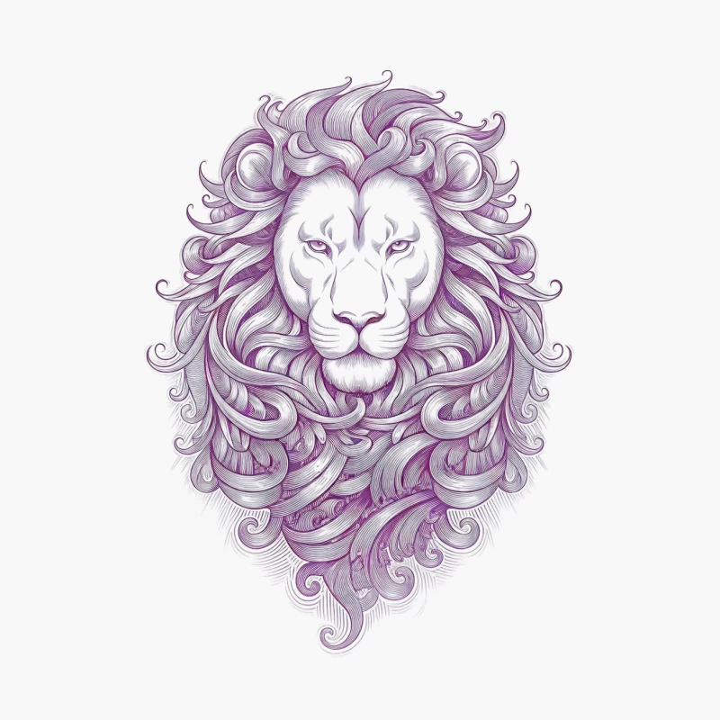 Regal Purple Lion with Ornate Mane Illustration Cotton Tote Bag