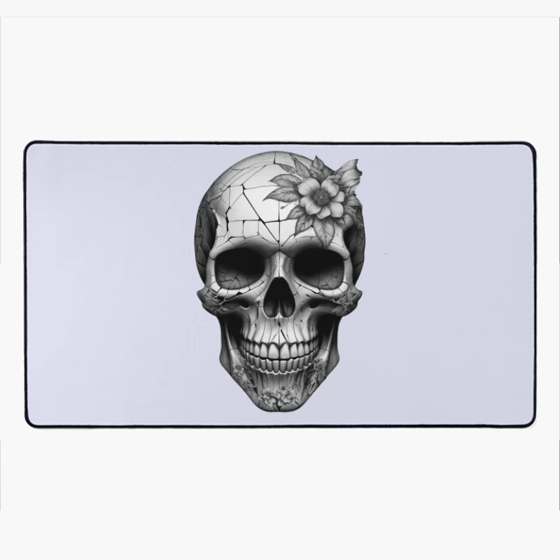 Intricate Floral Skull Design Desk Mat