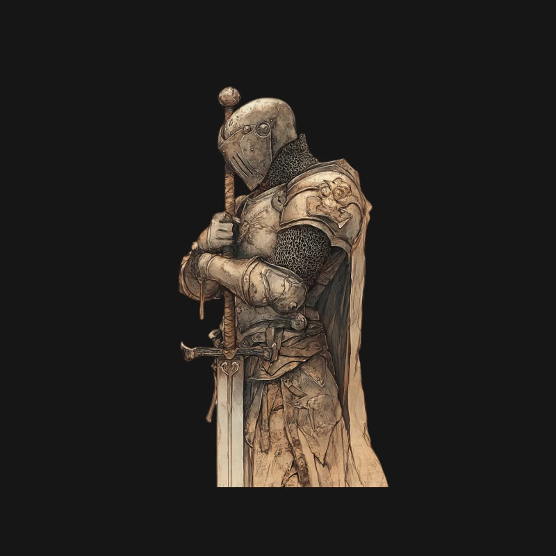 Medieval Knight Sculpture: Armored Warrior with Sword and Helm Mouse Pad