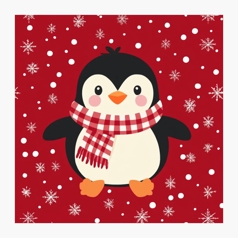 Cute Cartoon Penguin in Christmas Winter Scene Pin