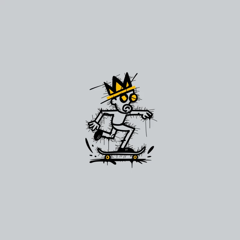 Urban Graffiti Skateboarding Character With Crown Baseball Cap