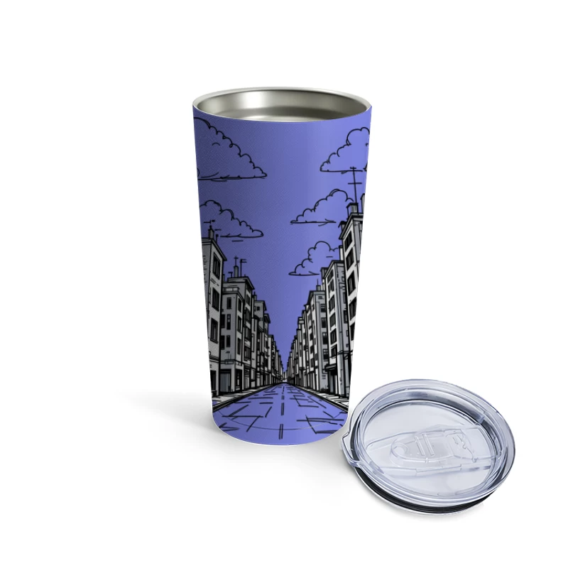 Monochrome Cityscape with Urban Architecture Travel Mug