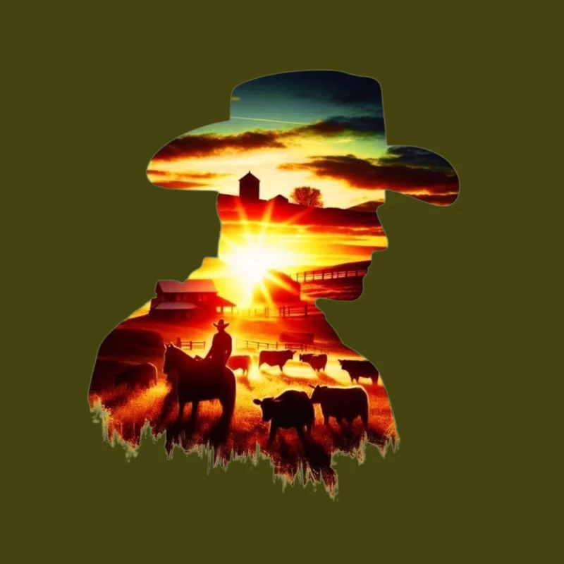Silhouette of a Cowboy at Sunset Throw Pillow