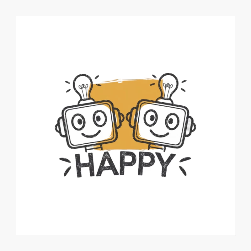 Cheerful Cartoon Robots with Light Bulb Ideas Pin