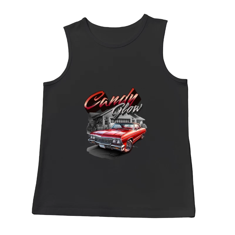 Candy-Lackauto vor Garage Herren Tanktops