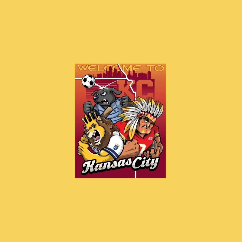 Kansas City Sports Mascots with City Skyline Illustration Bucket Hat