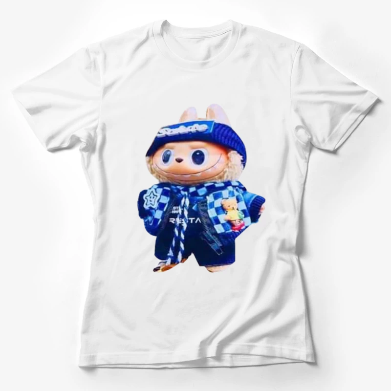Bunter Stofftier mit blauem Outfit Damen T-Shirt
