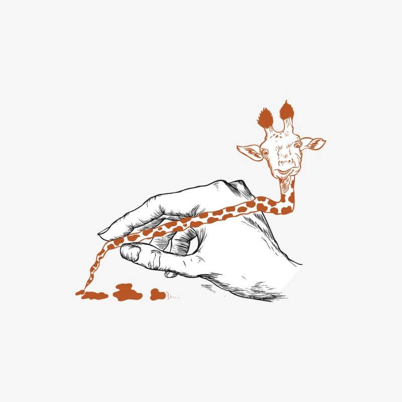 Illustration créative d'une main et d'une girafe Homme Manches Longues T-Shirt