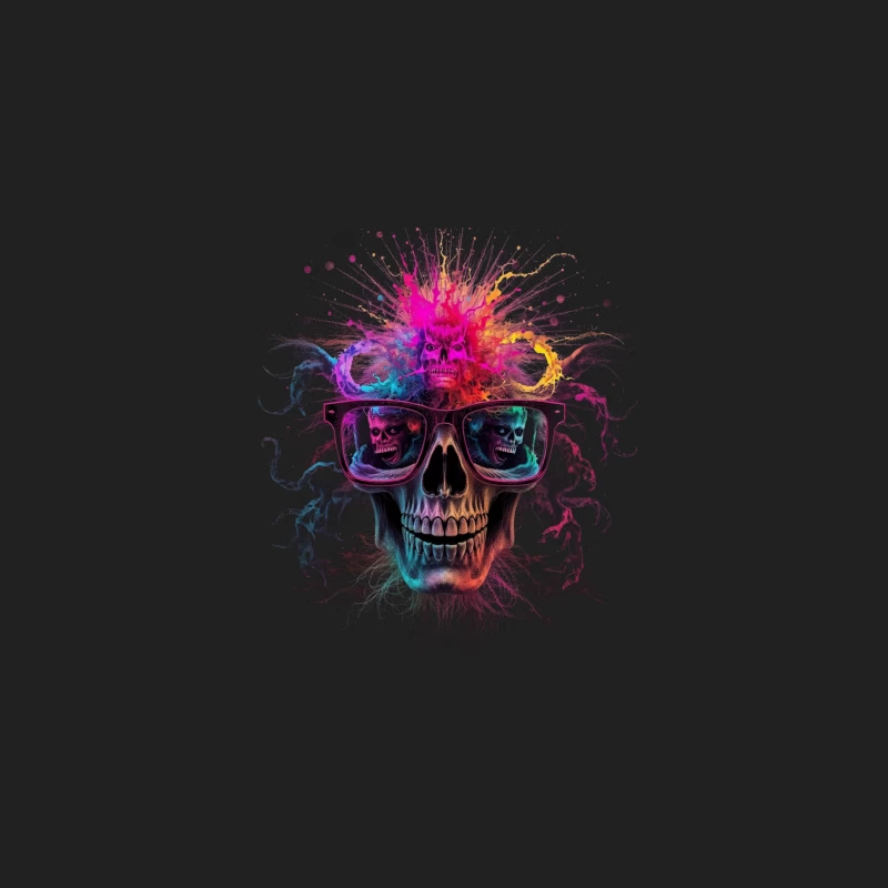 Psychedelic Skull with Reflective Sunglasses in Vibrant Colors Bucket Hat