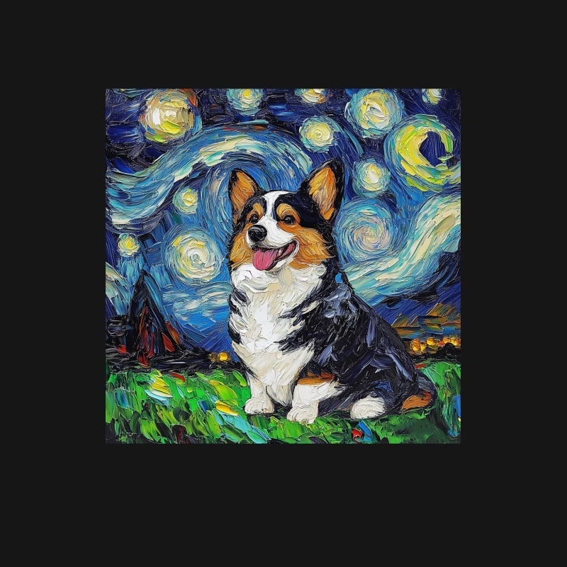 Whimsical Corgi Portrait in Van Gogh's Starry Night Style Female Long Sleeve T-Shirt
