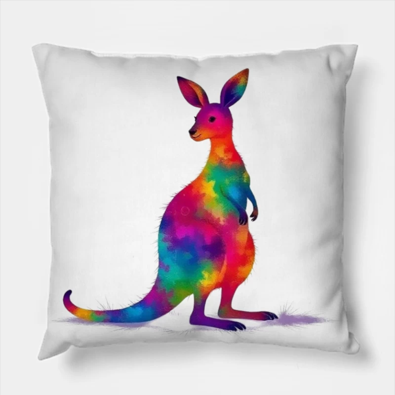 Rainbow Watercolor Kangaroo Art Throw Pillow