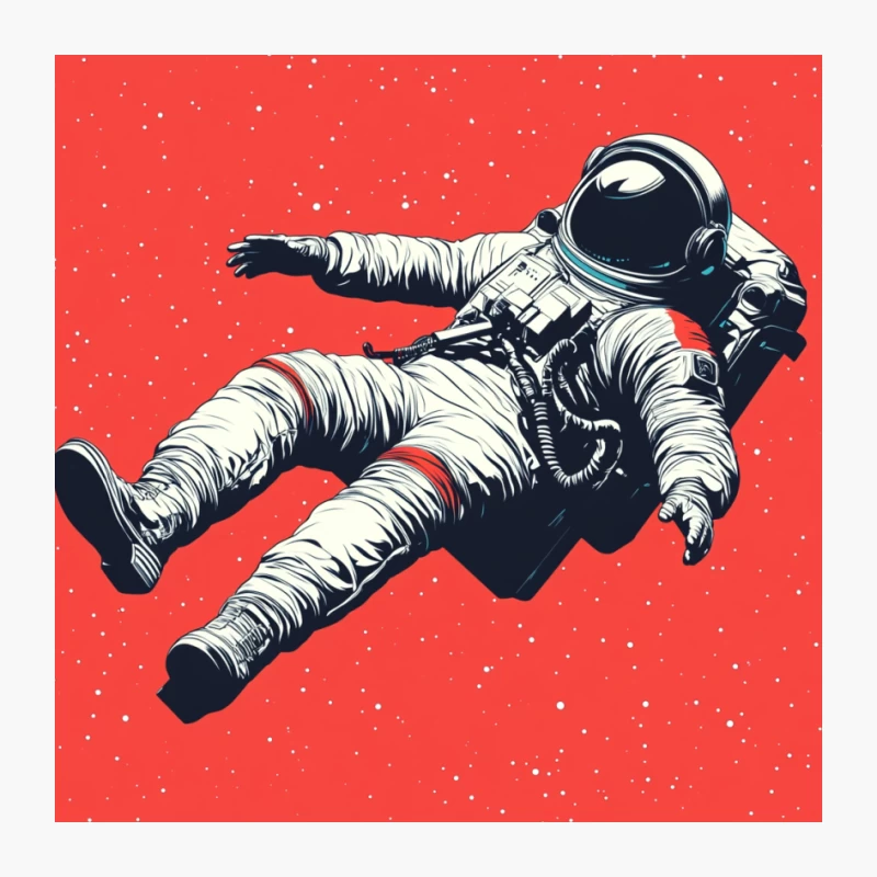 Floating Astronaut in Space: Retro-Style Illustration Pin