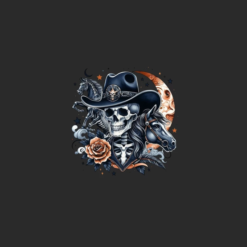 Skeleton Cowboy with Horses and Floral Elements Baseball Cap
