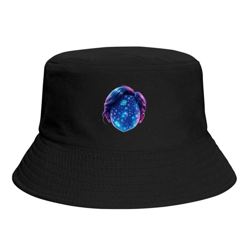 Ethereal Cosmic Portrait with Galaxy-Patterned Face Bucket Hat