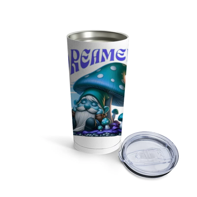 Dreaming Blue Gnome Under Magic Mushroom Travel Mug