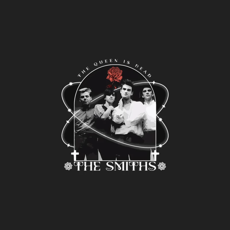 The Smiths - Vintage Black and White Band Portrait with Red Rose Bucket Hat