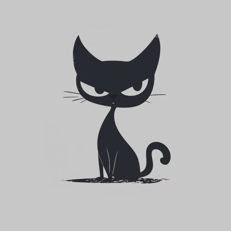 Stylized Black Cat Silhouette: Minimalist Cartoon Design Female Long Sleeve T-Shirt