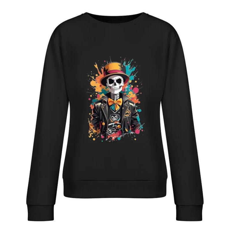 Colorful Skeleton in a Top Hat Female Pullover Sweatshirt