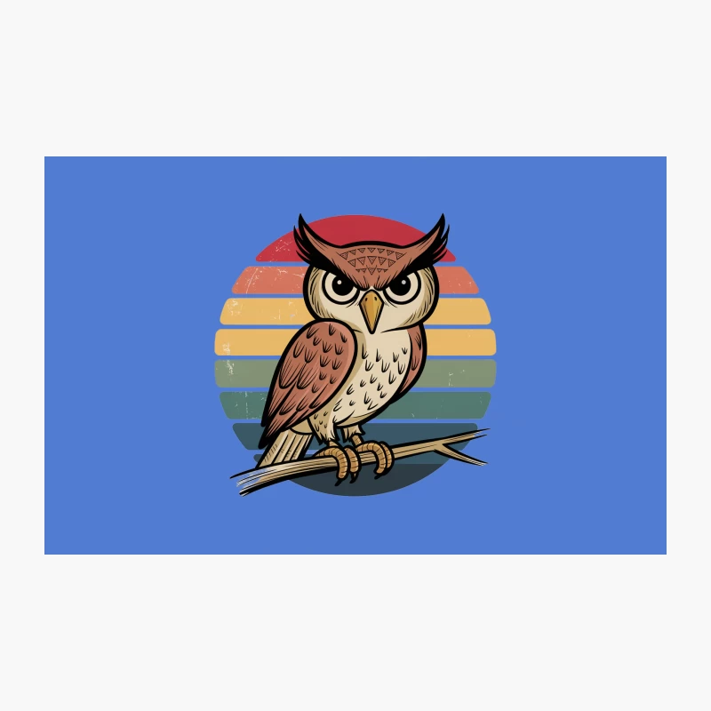 Retro Sunset Owl: Vintage Illustration of Perched Bird of Prey Travel Mug