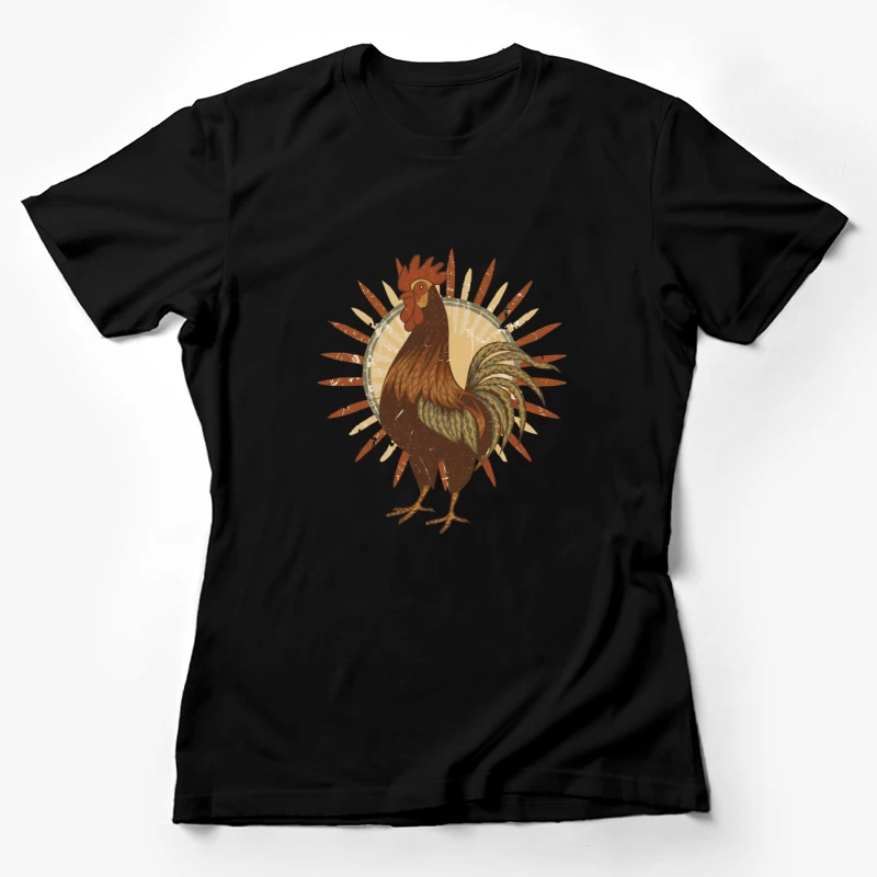 Vintage Sun Rooster T-Shirt Female T-Shirt