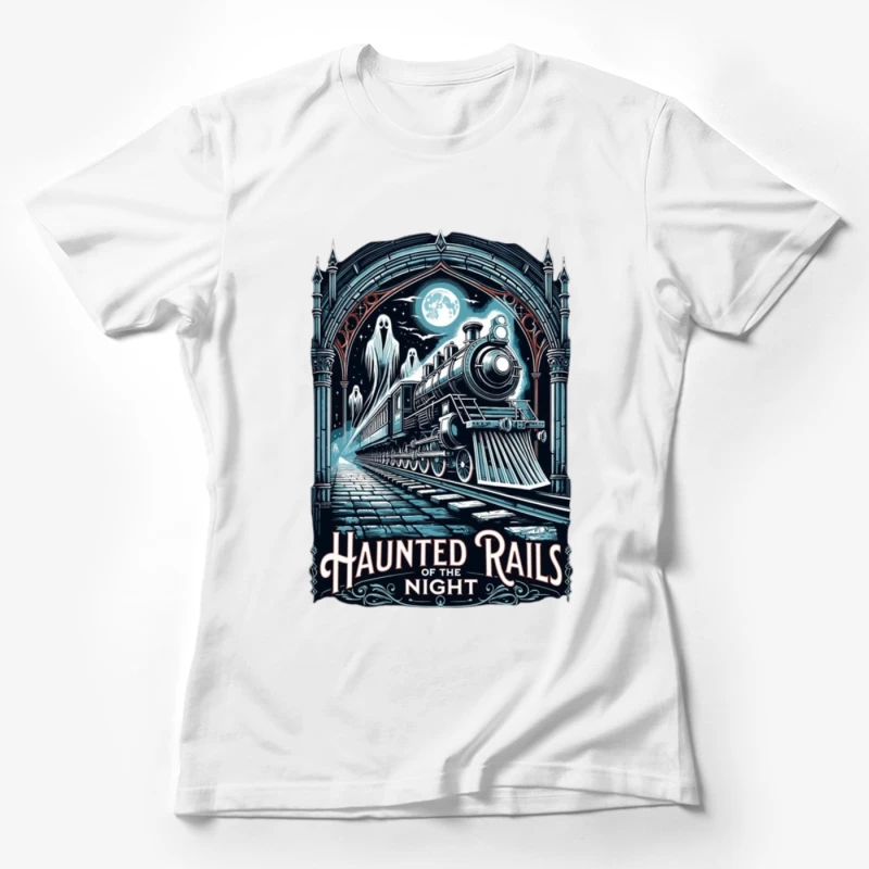 Gothic Haunted Steam Train Under Moonlit Archway Female T-Shirt