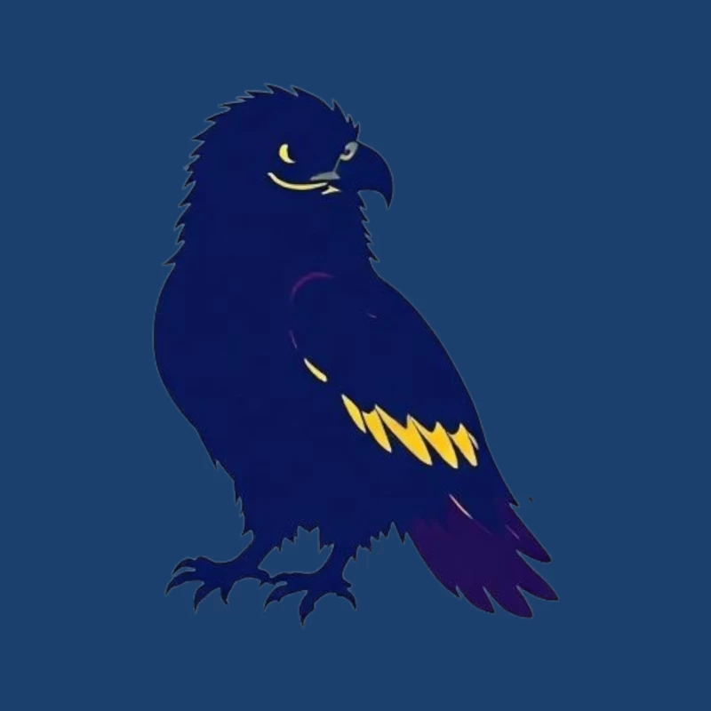 Stylized Navy Blue Raven Mascot Illustration Male Pullover Hoodie