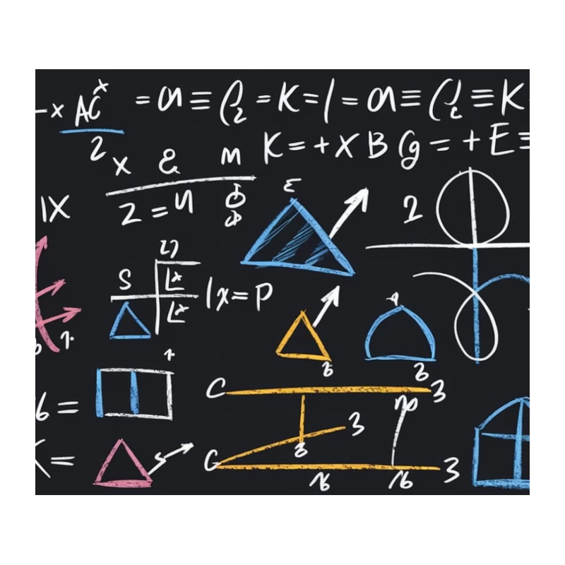 Mathematical Equations and Geometric Shapes on Chalkboard Tapestry