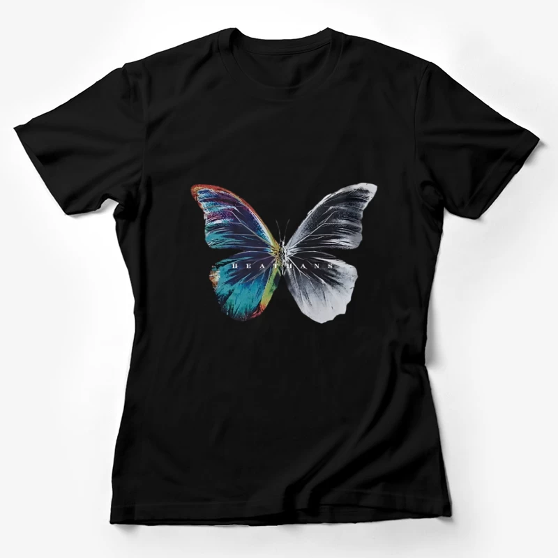 Design de papillon avec des ailes noires et colorées Femme T-Shirt