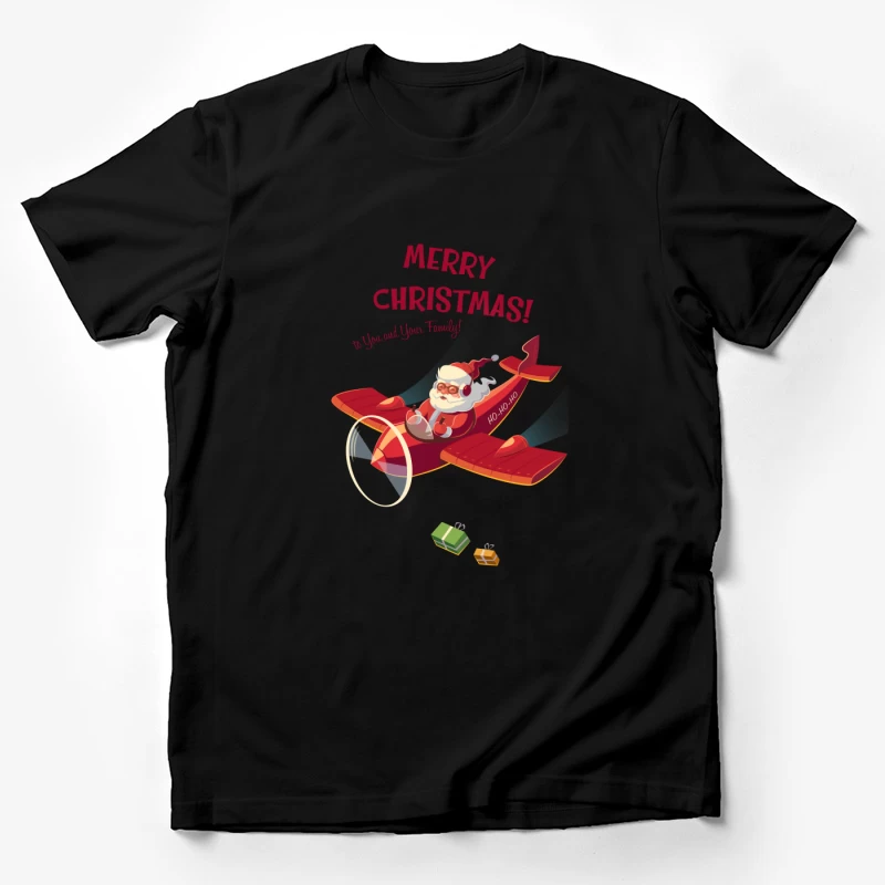 Père Noël en avion souhaitant Joyeux Noël Homme T-Shirt