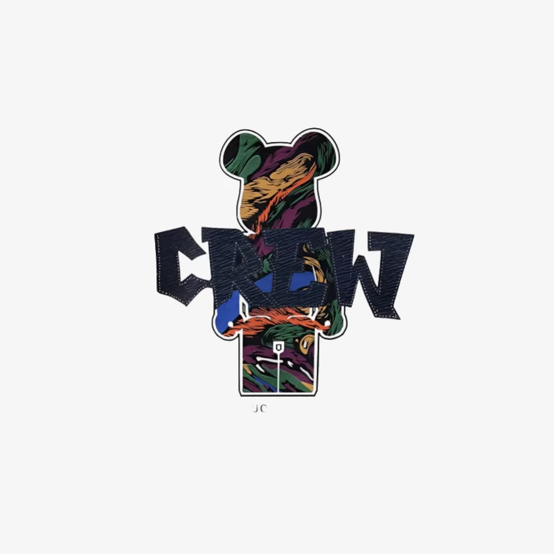Bunter CREW Bär Illustration Damen Langarm T-Shirt