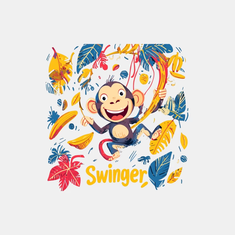 Playful Cartoon Monkey Swinging in Colorful Tropical Jungle Male Tank Top
