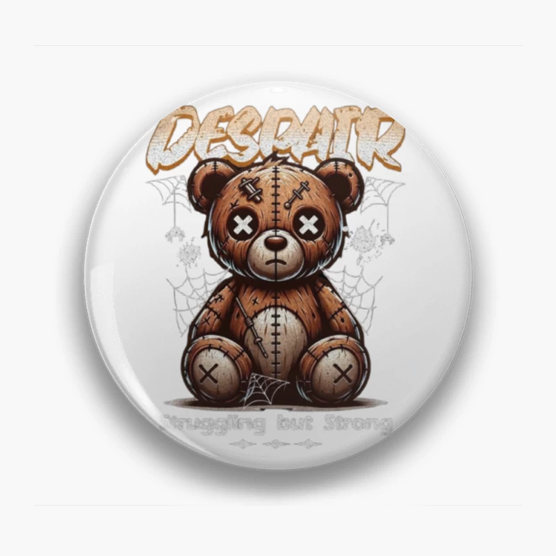 Gothic Stitched Teddy Bear with Despair Theme Pin