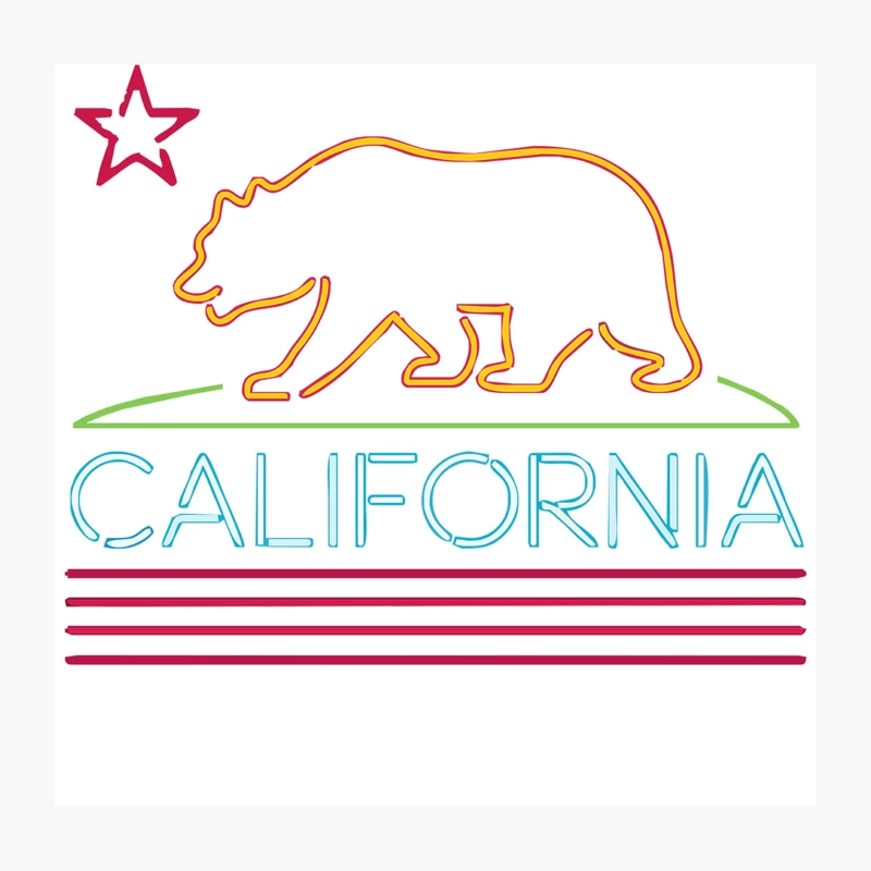 Neon Sign California Republic Flag Bear Throw Pillow