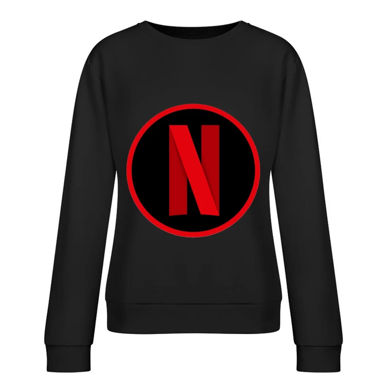 Netflix Streaming Service Logo in Red and Black Circle Female Pullover Sweatshirt