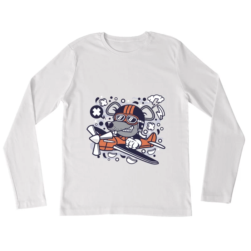 Chien pilote volant dans un avion Femme Manches Longues T-Shirt