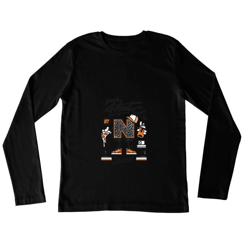 Streetstyle Design mit Spraydose und Pizza Damen Langarm T-Shirt