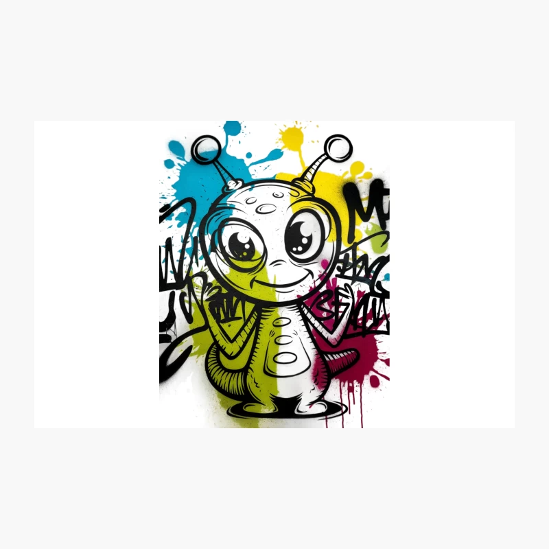 Vibrant Alien Graffiti: Urban Street Art with Cartoon Character Travel Mug