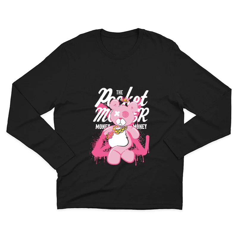 Playful Pink Bear with Graffiti Style and Crown Male Long Sleeve T-Shirt