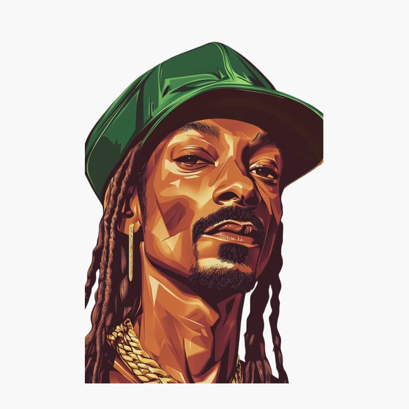 Stylized Illustration of Rapper with Green Hat and Gold Chain Cotton Tote Bag