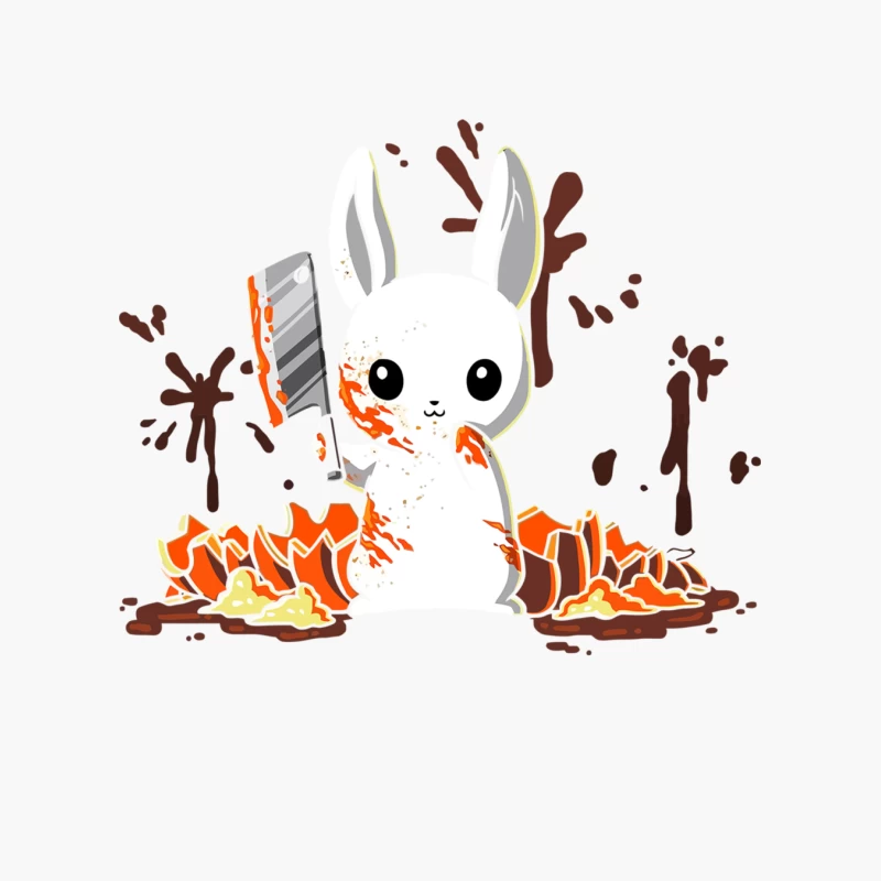 Cute Cartoon Rabbit with Knife and Blood Splatter Cotton Tote Bag