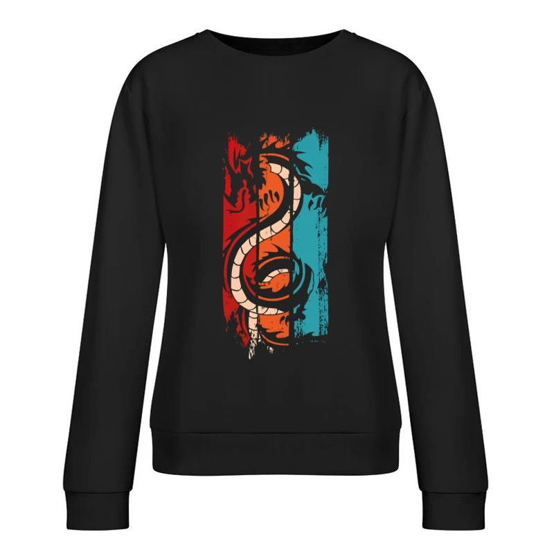 Tri-Color Dragon: Retro Tribal Vibes Female Pullover Sweatshirt