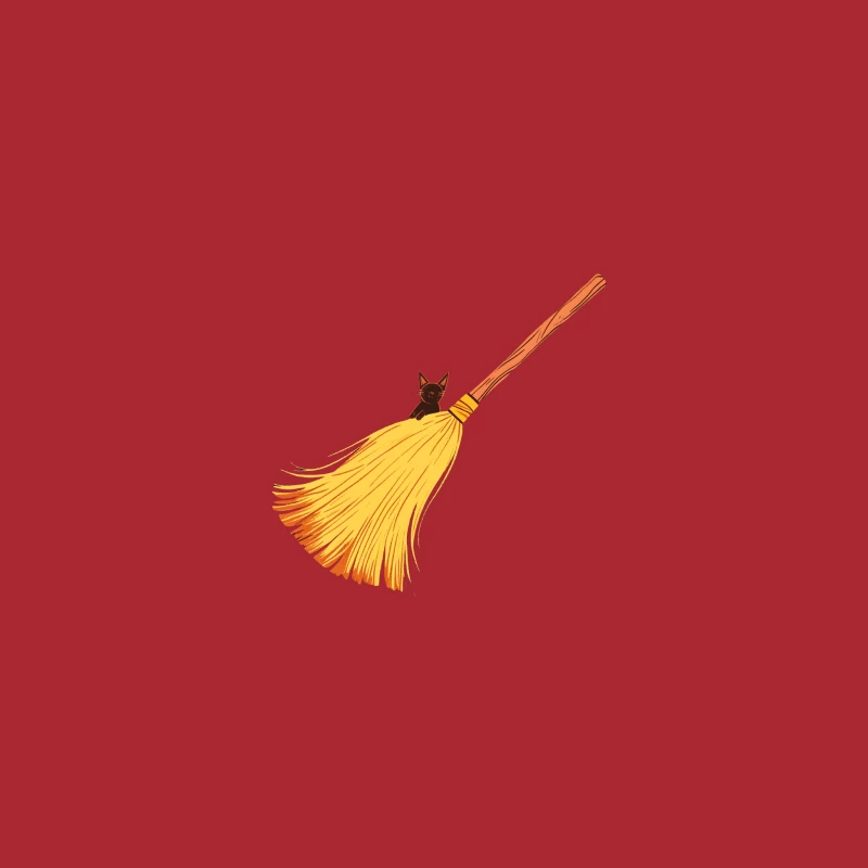 Magical Witch's Broom with Black Cat: Halloween Cartoon Baseball Cap