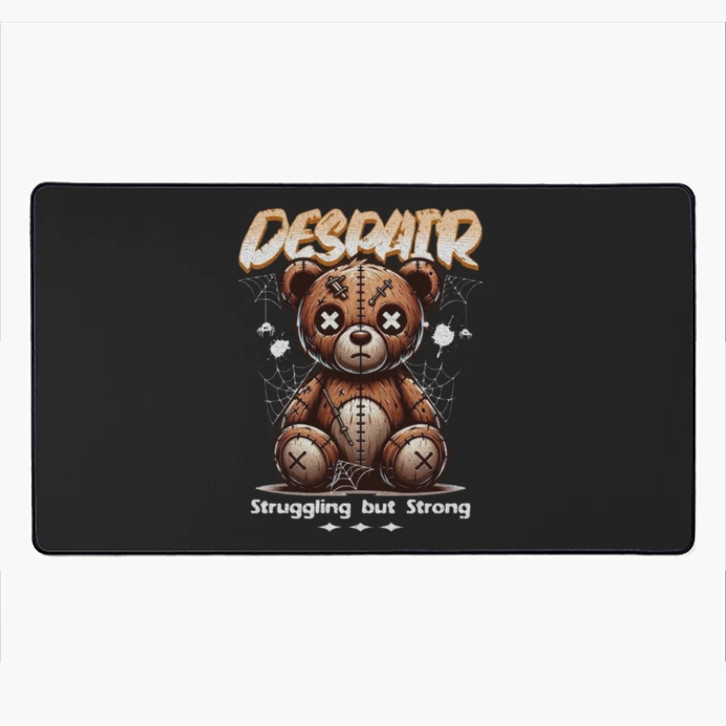 Gothic Stitched Teddy Bear with Despair Theme Desk Mat