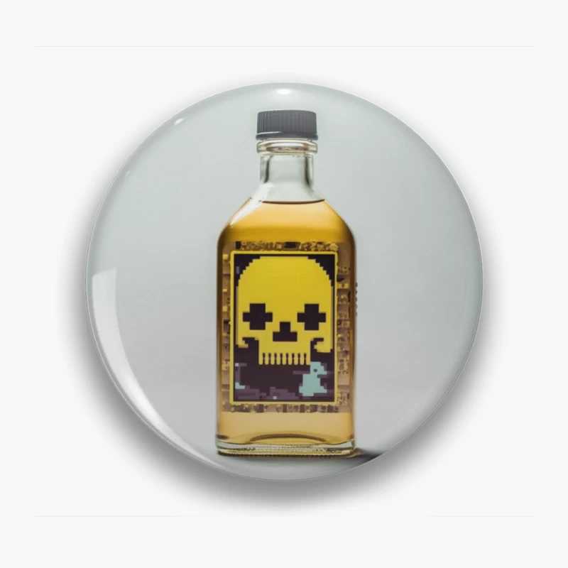 Pixel Art Skull Liquor Bottle with Retro Gaming Design Pin