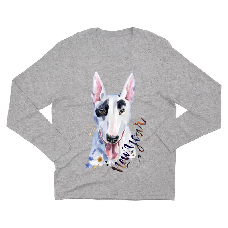 Aquarelle de Bull Terrier pour le Nouvel An Homme Manches Longues T-Shirt