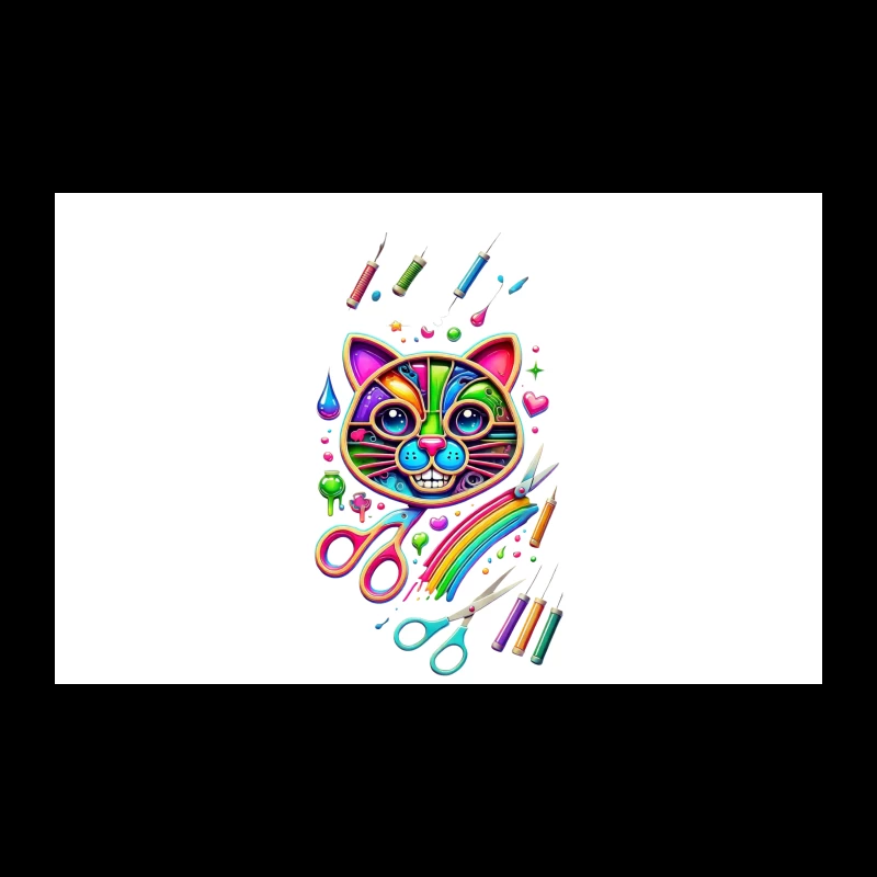 Rainbow Pop Art Cat with Creative Art Supplies Travel Mug