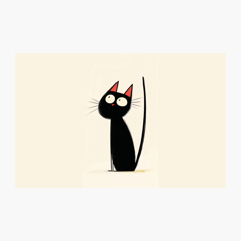 Adorable Black Cat Cartoon with Big Eyes and Red Ears Travel Mug