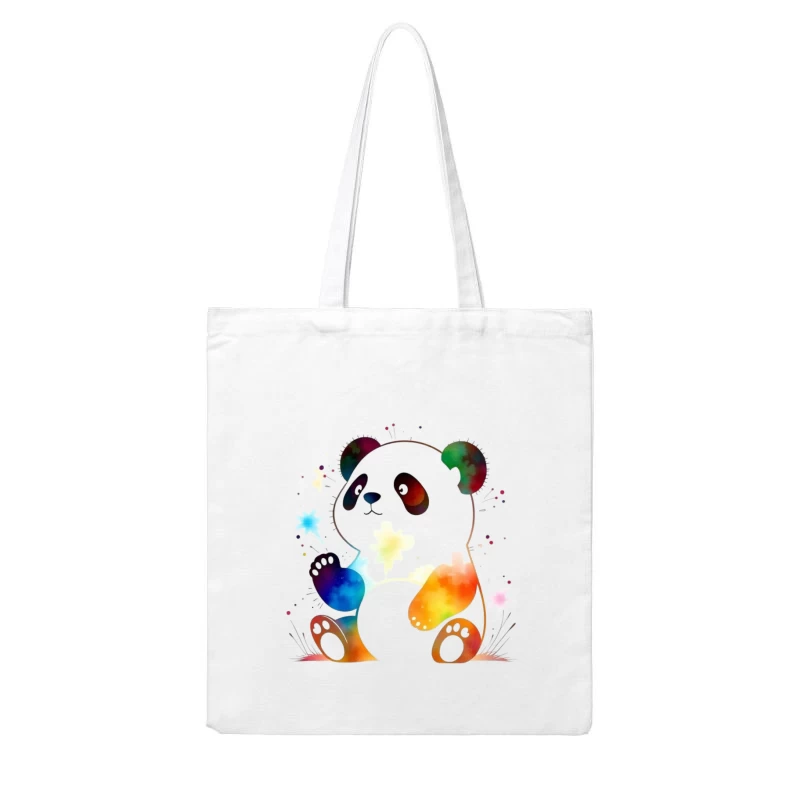 Colorful Watercolor Panda Bear Illustration Cotton Tote Bag