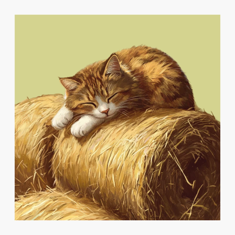Sleepy Cat Resting on Golden Hay Bale Pin